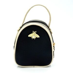 NWOT Ella & Elly  Black Leather & Bumblebee Gold Accented Handbag (B0002)
